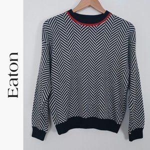 Eaton Black/White Wool Blend Crew Neck Sweater - L